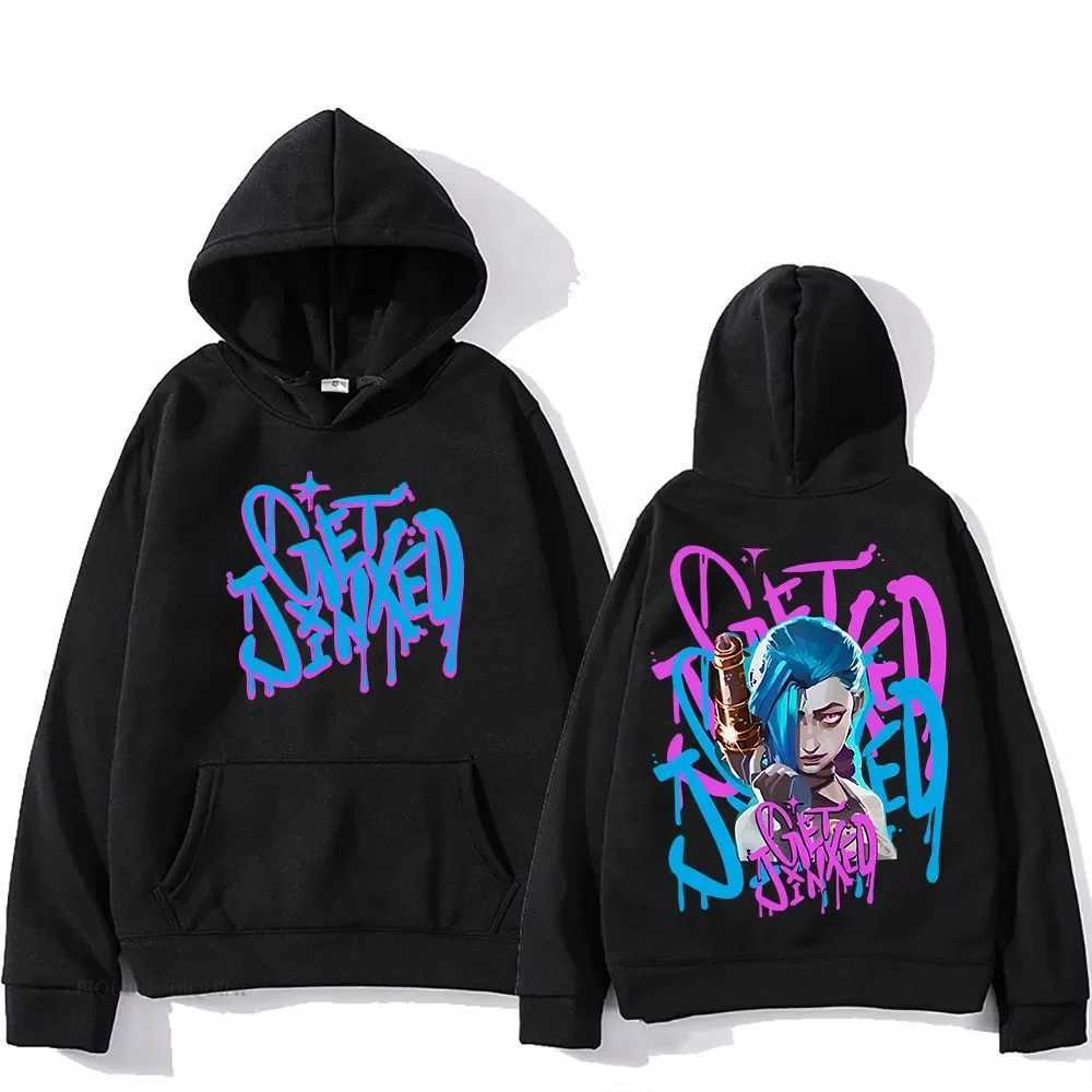 Arcane Jinx Cute Print Anime Cartoon Harajuku Kawaii Adults Longsleeve Hooded Sweatshirt Autumn Winter Casual Loose Streetwear J251203