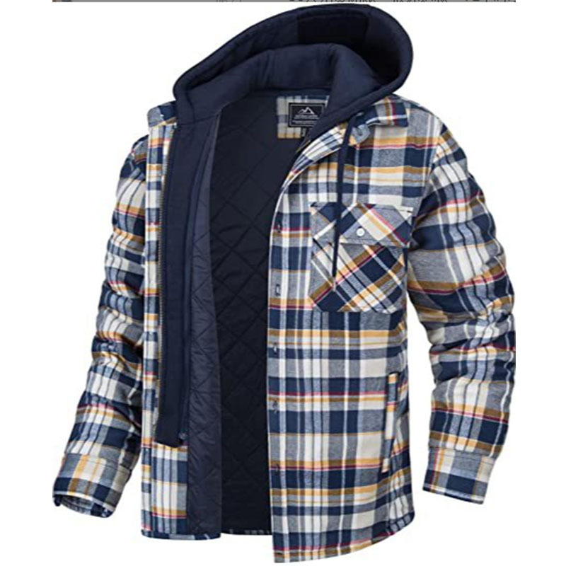 Thick cotton padded plaid long sleeved loose hooded jacket retro British pilot jacket classic plus size loose American lapel woolen tie jacket loose j