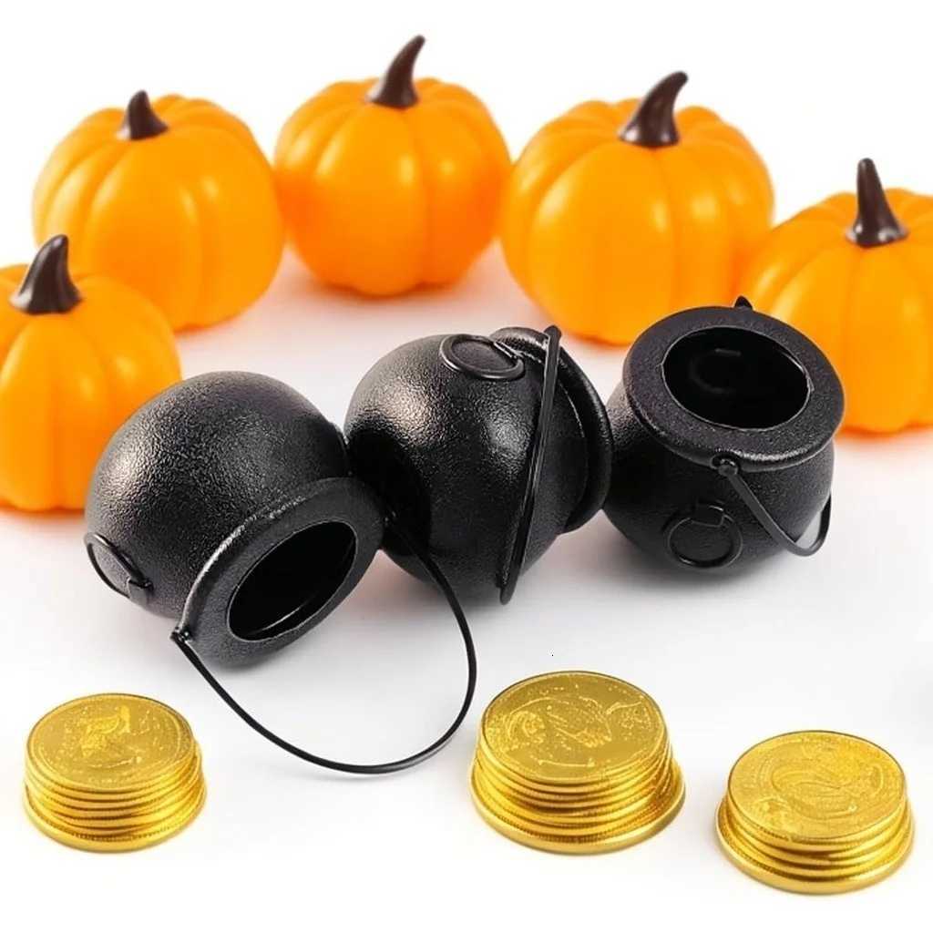12pcs Black Cauldron with Handle Magic Witch Cauldron Kettles Halloween Pot Candy Bowl Holder for Halloween St Patricks Day C251014