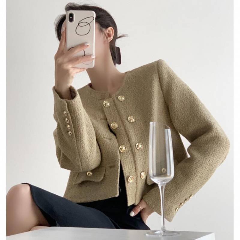 design 2025 Autumn/Winter New Top Double breasted Luxury Jacket Women's Designer Jacket High end Sweet and Versatile French Social Roundneck Shou