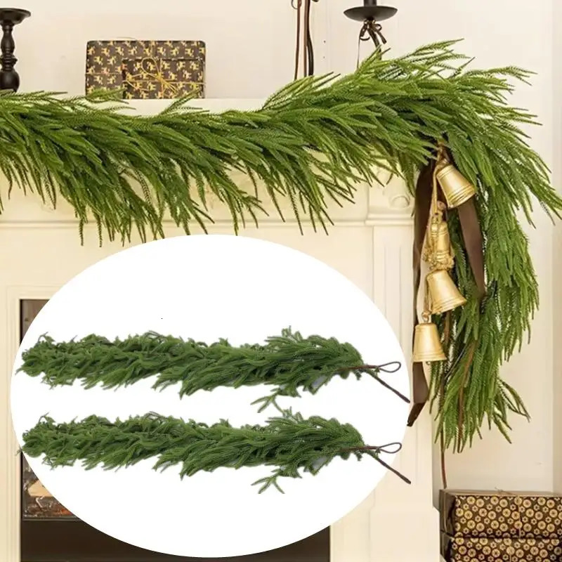 Christmas Norfolk Pine Garland With Lights For Mantle Fireplace Decor Artificial Pine Branches Wreaths Table Home Decor 251010