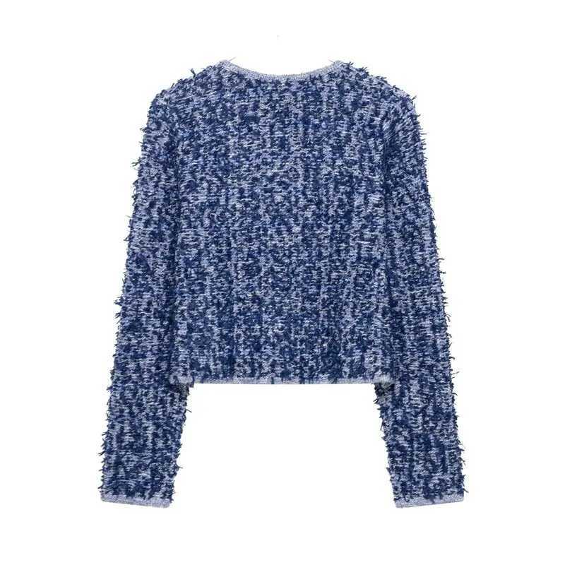 Spring 2025 Womens Faionable Knitted Long Sve round Ne Interwoven Outerwear Versatile Straight Cut Leng Regular W251014