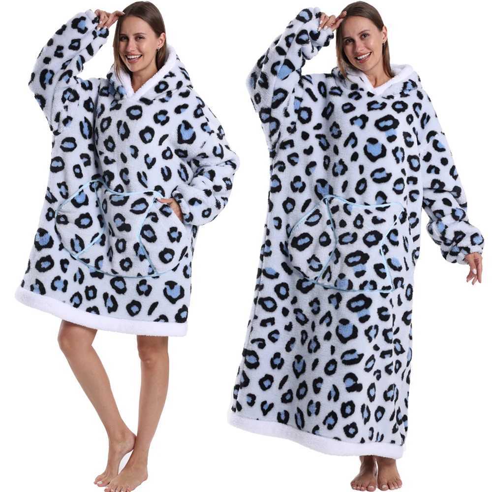Winter Hoodies Women Men Clothes Blue Leopard Sweatshirt Korean Style Pullover Fleece Giant Oversized Blanket with Long Sleeves Y251013