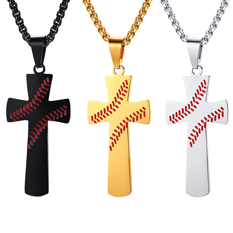 Baseball Cross Necklace Men Pendant Pendant Hip Hop jewelry Rap Style Pendant Party Favor 3 Colors