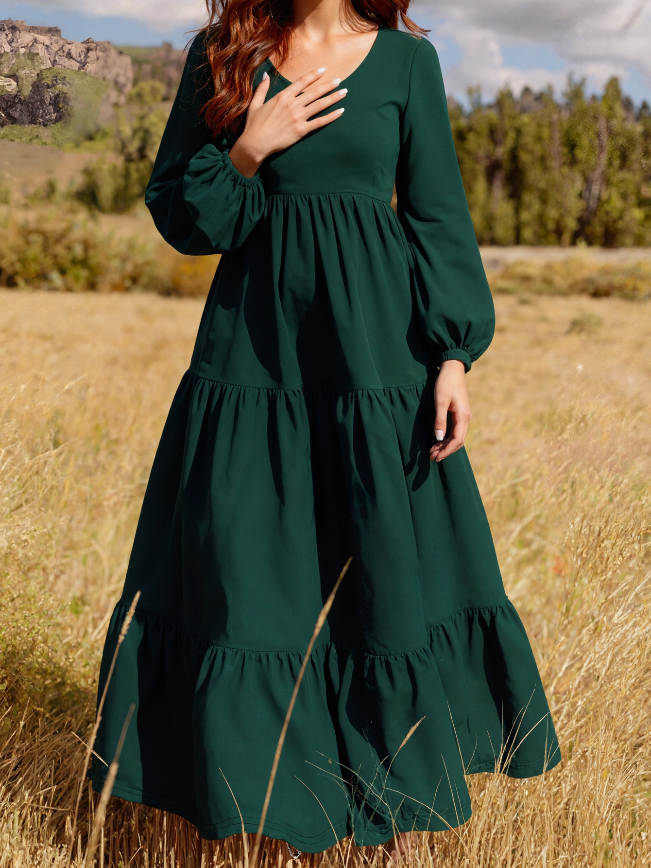 Women's Spring Summer New French - Style Elegant Floral Printed Maxi Dress - Versatile Vacation & Daily Wear Dress-CF50985