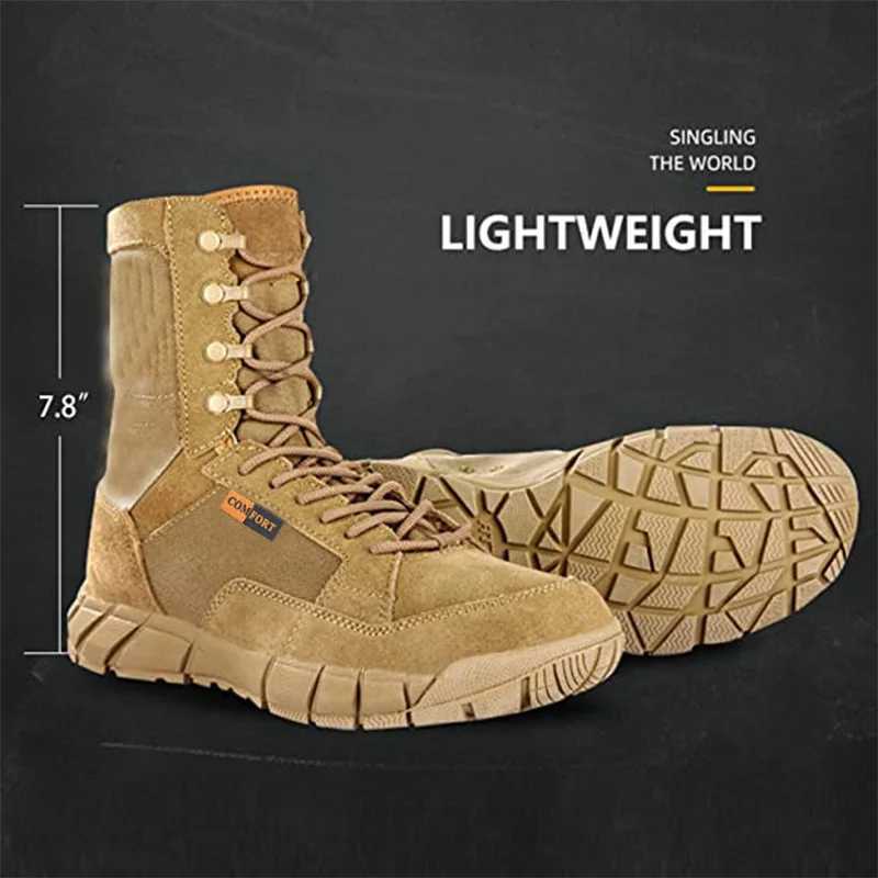 Lightweight Man Tactical Boots Combat AntiCollision Training Lace Up Waterproof Outdoor Hiking Breathable Shoe C251014
