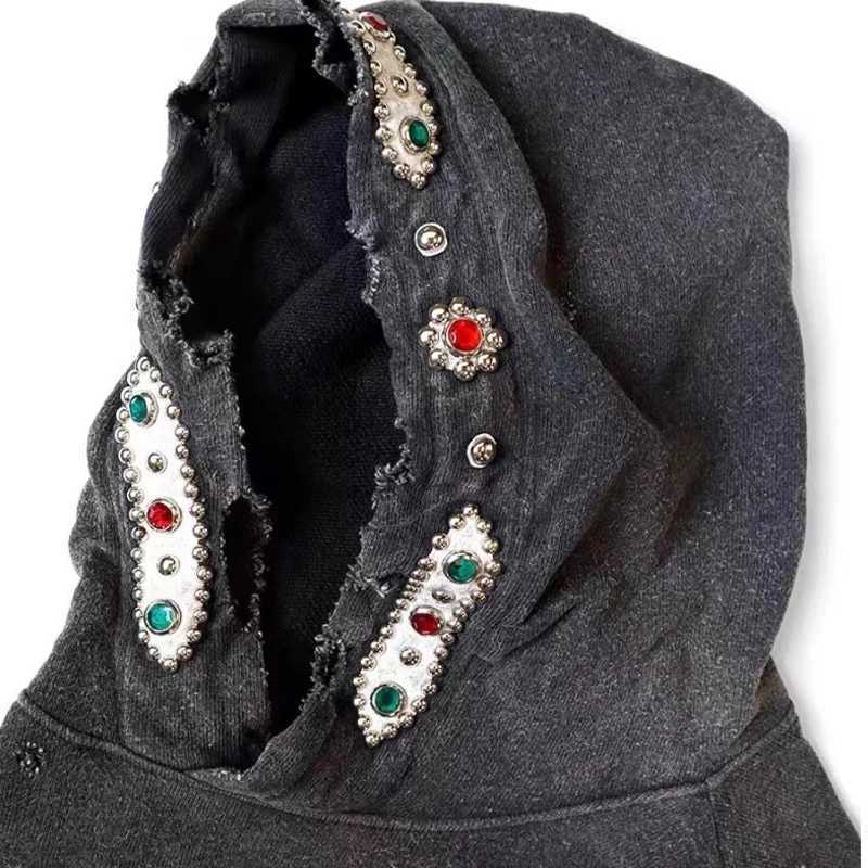 Men Wax Dyed Washed Distressed Hoodies Jacket Loose Hooded Sweatshirt Coat J251203