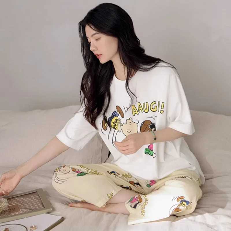 Womens Plus Size Pajamas Short Sleeve Letters Strawberry Plaid Trousers Student Nightwear Homewear Ladies Sleepwear LoungewearT251014