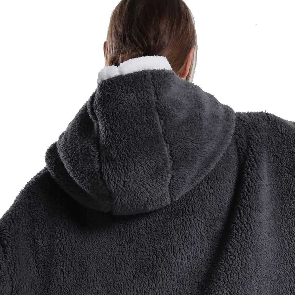 Plus Size Women Pajamas Flannel Home Clothing Pink Red Blue Men Blanket Hoodie for Adults Thicken Warm Extra Long Winter Clothes Y251013