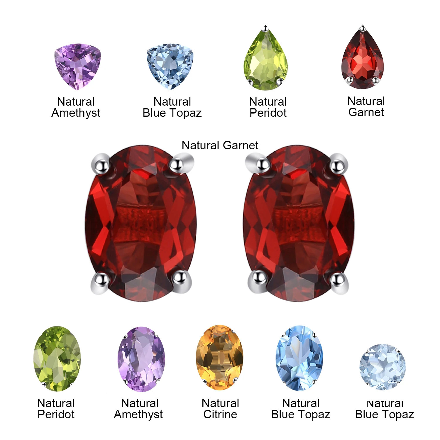 Jewelry Natural Garnet Amethyst Citrine Peridot Blue Topaz 925 Sterling Silver Stud Earrings for Women Gemstone 251014