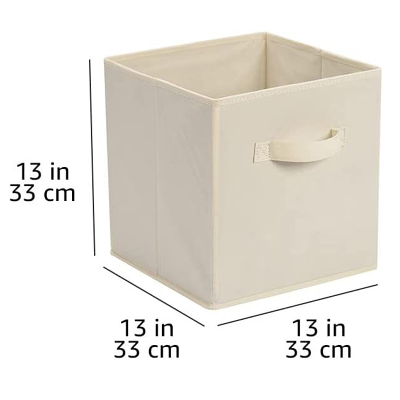 Basics Collapsible Fabric Storage Cubes Organizer with Handles, Sturdy, Beige, 10.5-x-10.5-x-11-inch, Pack of 6