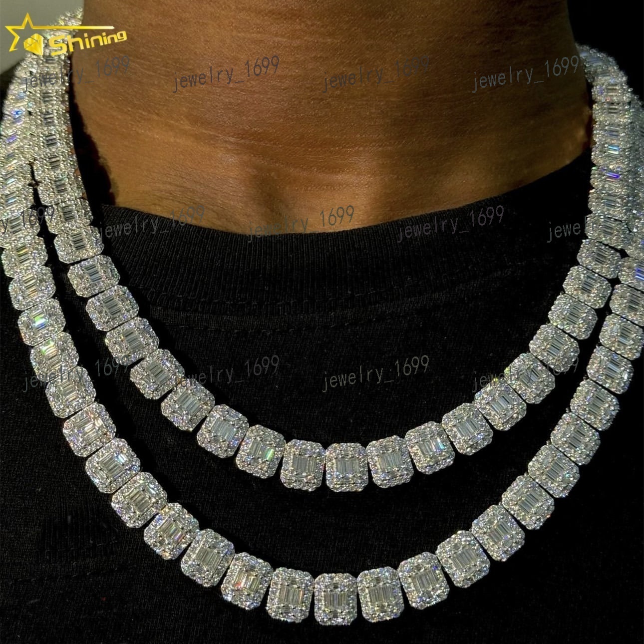 Pass Diamond Tester 10mm Chain Iced Out baguette Custom 925 Sterling Silver Hip Hop VVS Moissanite Tennis Chain