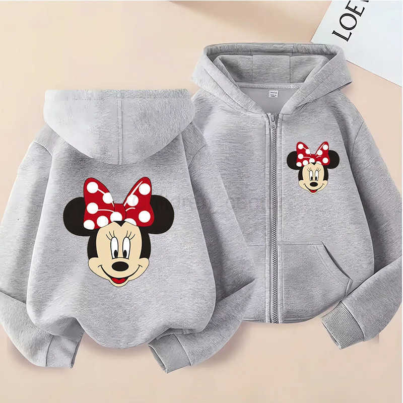 Disney Funny Zip Up Hoodie Kawaii Kids Minnie Mouse Childrens Hoodie Zipper Children Sweatshirt Clothes Kid Girl Boy Top Hoody H2510141