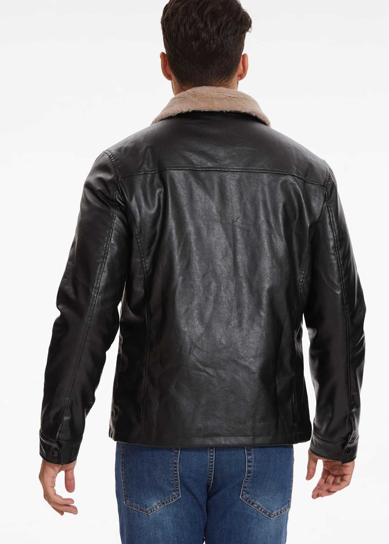 Mens Padded Lapel Leather Jacket Winter Fashion Jacket J251014