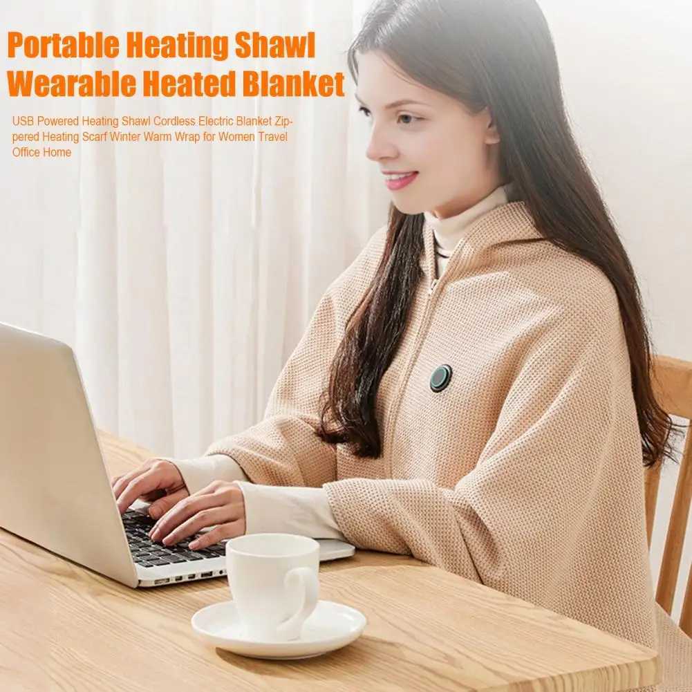 Electric Blanket with Usb Heating Usb Powered Heating Shawl Wraps for Women Cordless Electric Blanket Soft Zippered for Winter Y251014