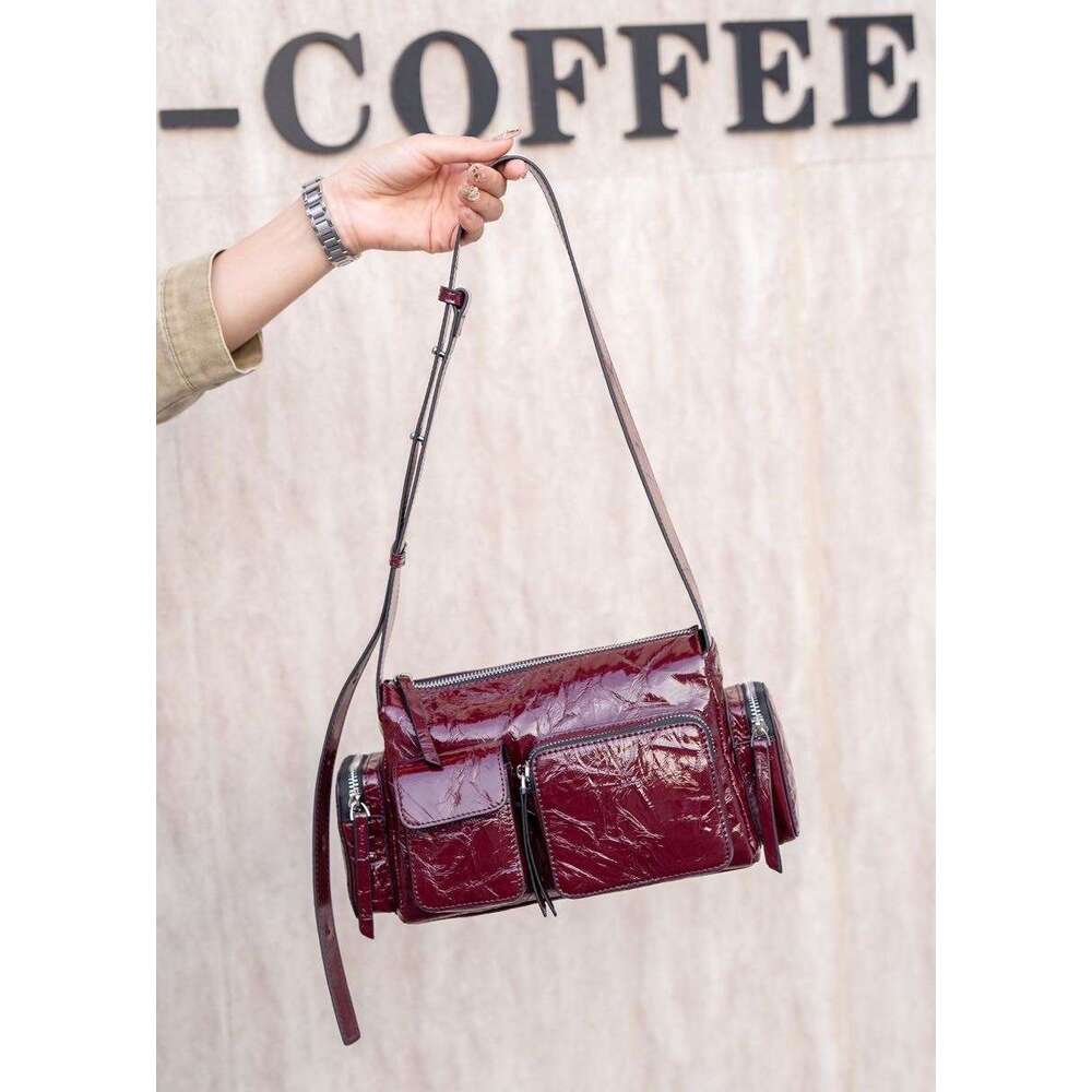 Luxury bag High end Pocket Motorcycle American Style Hot Girl Underarm Textured Top Layer Cowhide Single Shoulder Crossbody Bag Trendy Cool