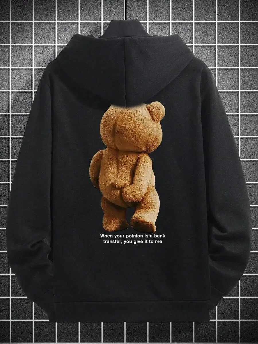 Trendy Pure Cotton Hoodie with Eye Catching Teddy Bear Graphic Ideal for Standing Out in The Crowd and Expressing Your Love J251014