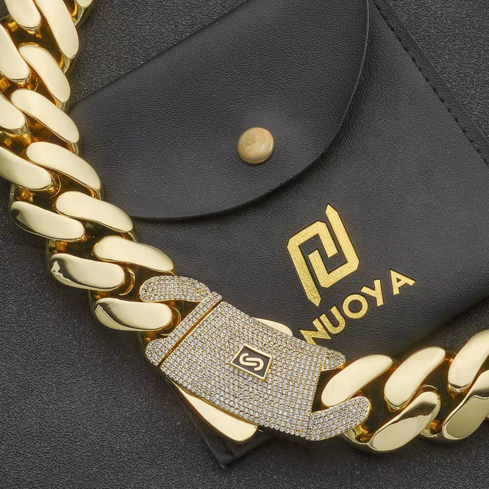 NUOAY Fine Jewelry 925 Silver Cuban Chain Iced Out Diamond Clasp Pass Diamond Test VVS Moissanite Smooth Cuban Chain Necklace