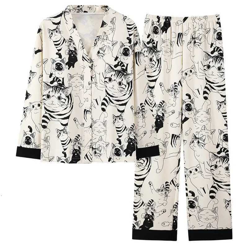 AutumnWinter Womens Long Sleeve Cotton Pajama Set With Chest Pad VNeck Design Cartoon Print Plus Size Home ClothingT251014