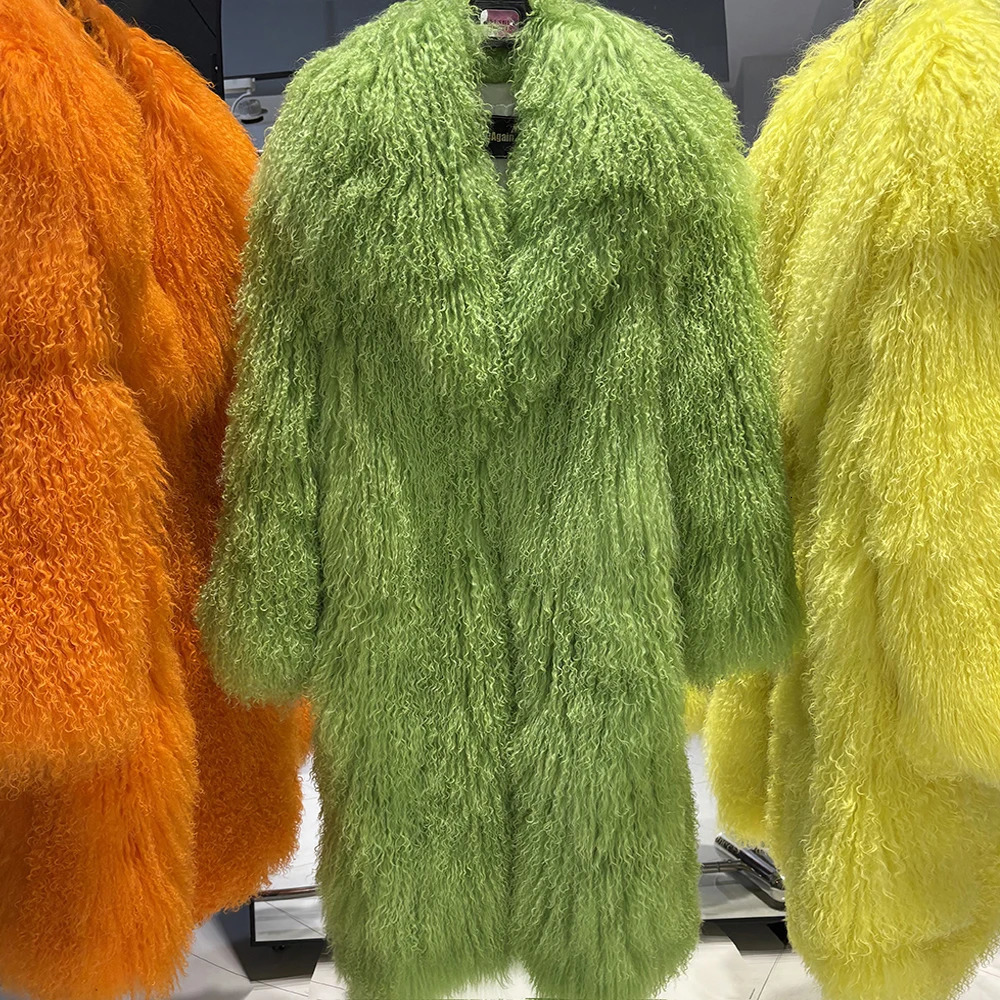 YOLOAgain 2025 Winter Warm TurnDown Collar Mongolia Sheep Fur Jacket Long Women Plus Size 6XL Outerwear 251014
