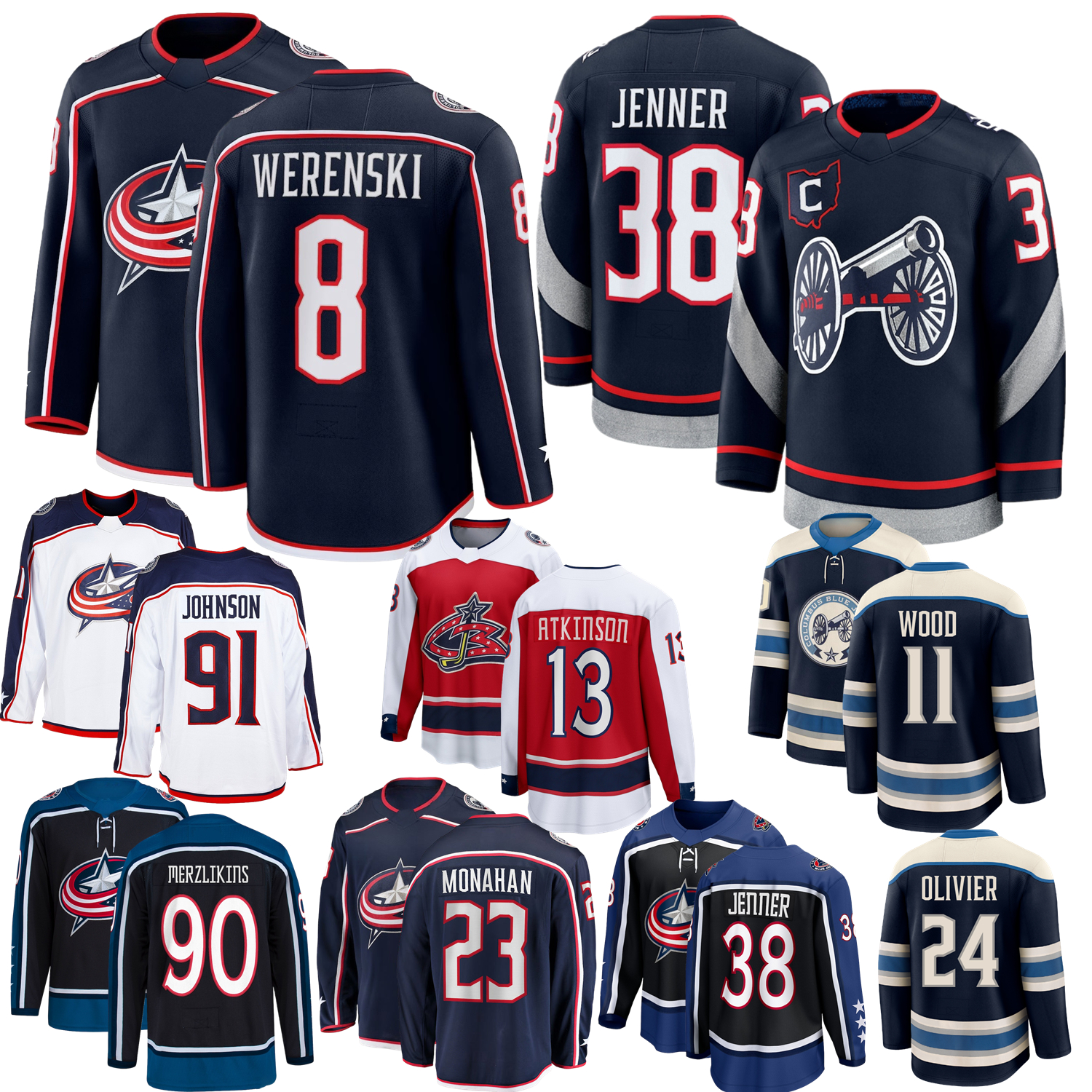 ColumbusS Hockey Jersey Boone Jenner Blue Jackets Zach Werenski Merzlikins Adam Fantilli Sean Monahan Kent Johnson Marchenko Mateychuk Gaudreau Coyle Custom