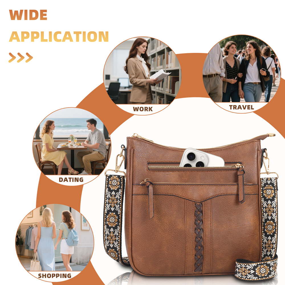 Stylish vintage women's crossbody bag Large-capacity leather woven shoulder bag Features Bohemian-style shoulder strap Perfect for commuting