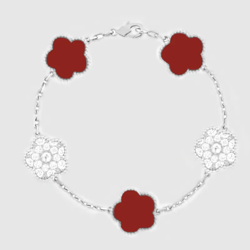 Ice with VVS moissanite High quality 5 flowers charm luxury women silver chain jewelry mother of pearl diamonds designer bracelet gifts - view 6