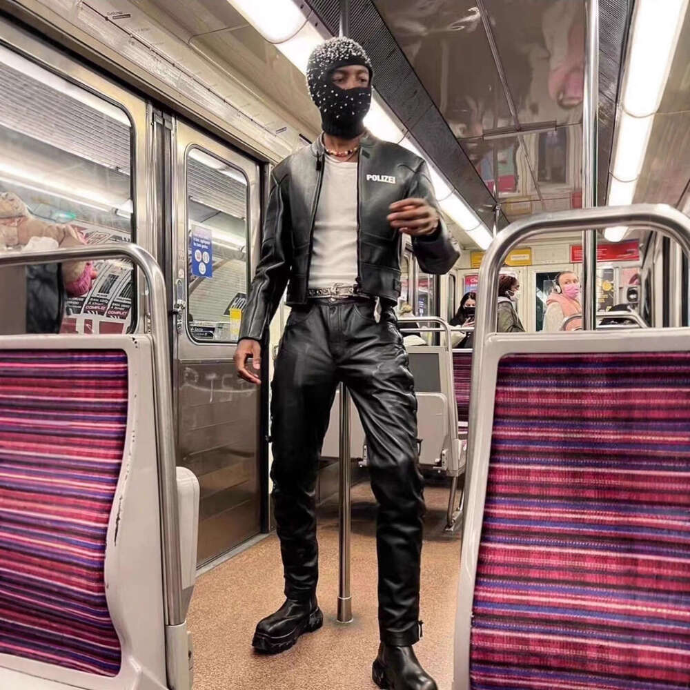 Polizei Motorcycle Leather PU Short Slim Fit Jacket Men's Trendy