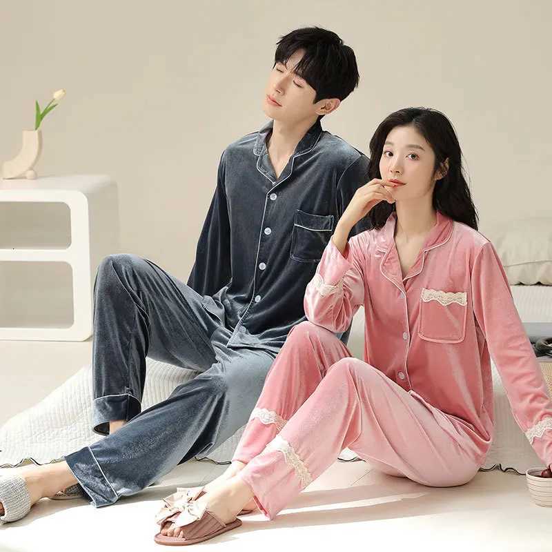 New Couple Pajamas for Women Spring Autumn Winter Gold Velvet Red Bridal Wedding Home Suit Set for Men and Women SetT251014