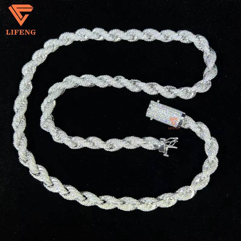 8mm 925 Silver Luxury Hip Hop Mens Rope Chain Necklace Pass Diamond Tester Moissanite for Gift Engagement Full Iced VVS1
