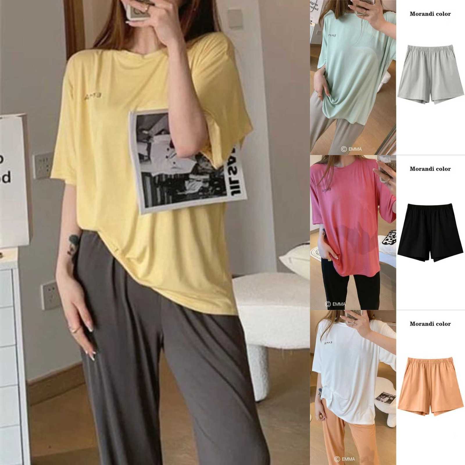 3 Sets Of Spring And Summer New Ladies Pajamas Girls ShortSleeved Loungewear Sweet Simple Imitation Cotton Loungewear SetT251014