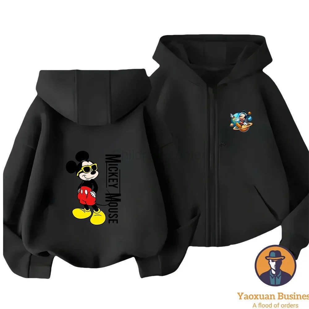 Disney Mickey Mouse Mens Cartoon Hoodie Spring and Autumn Largesized Zippered Sweatshirt New Childrens Street Fashion H251014