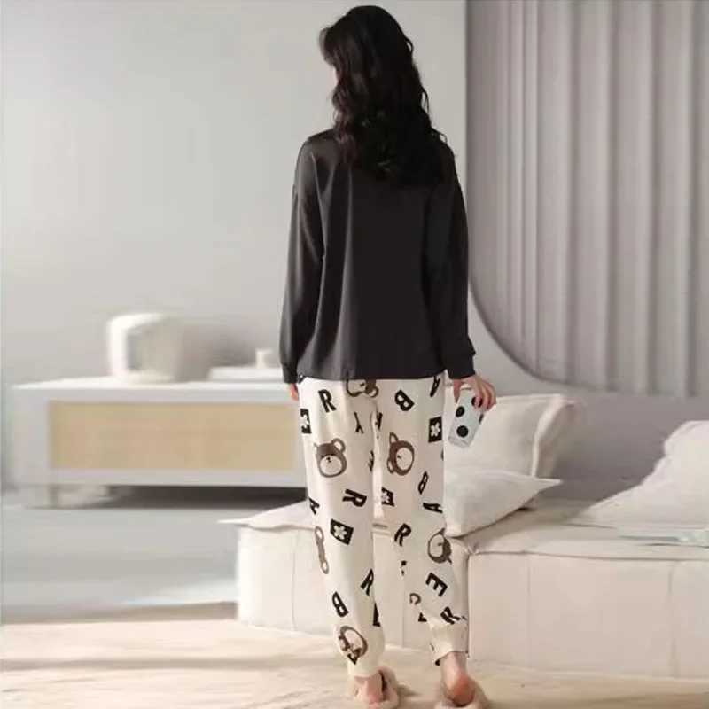 Plus Size Ladies Pajamas Set Fall and Winter LongSleeved Student Homewear Women TwoPiece Cartoon ONeck Sleepwear LoungewearT251014