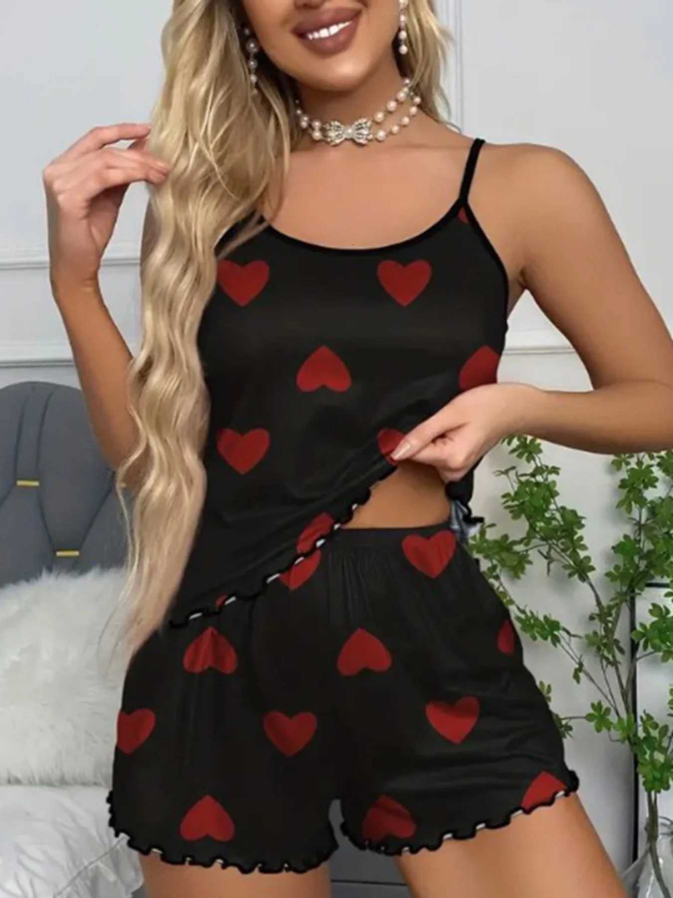 Women Sleepwear Summer Twopiece Pajamas Set Casual Leopard Printed Camisole Tops and Shorts Homewear Suit LoungewearT251014