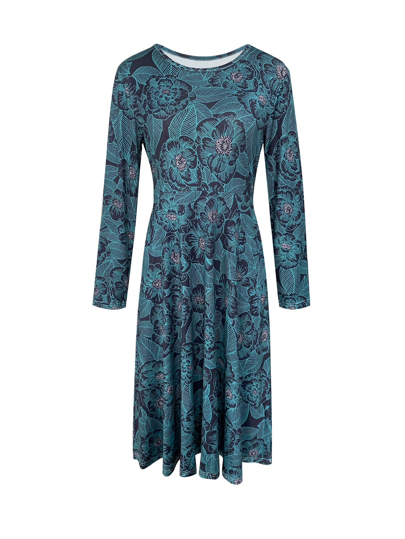 Women's Retro Fashion Floral - Textured Mom - Style Outdoor & Versatile Midi Dress-CF42196