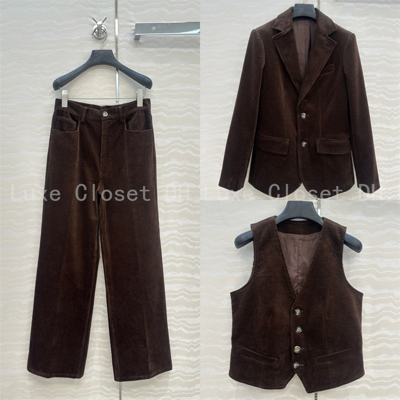 Women Corduroy Vest Long Pants Jacket Fashion Coat Vintage Button Down V-neck Waistcoat