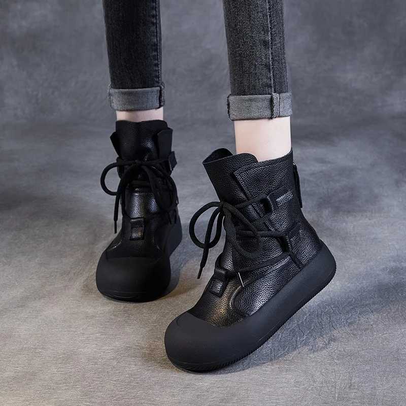 DRKANOL Handmade Retro Roman Ankle Boots For Women Genuine Leather Chunky Platform Back Zipper Comfort Trend Casual Short Boots C251014