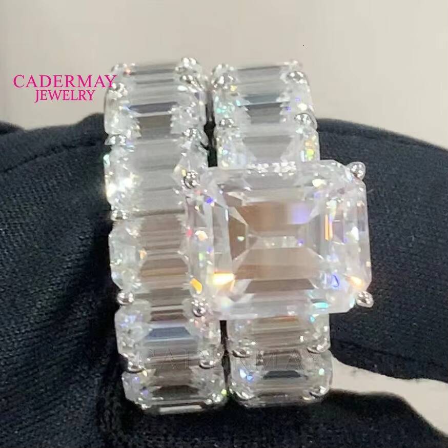 Cadermay D VVS 1CT 10CT Moissanite Diamond Eternity Ring Band S925 Emerald Cut Gemstone Engagement Wedding Ring