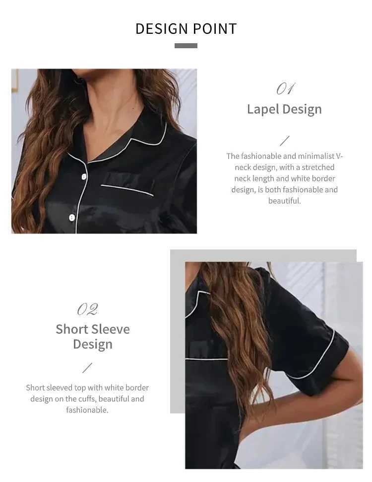 Women Silk Satin Pajamas Set Twopiece Pj Sets Sleepwear Loungewear ButtonDown Pajama Women 2 Piece Pijama Homewear Shorts SetT251014