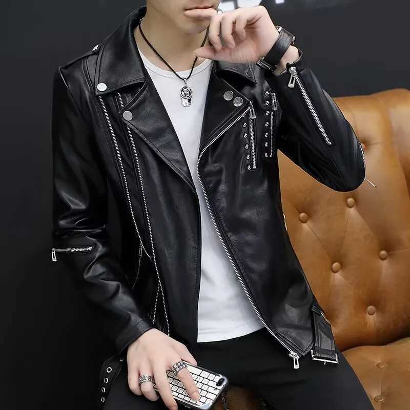 2024 Autumn Mens Leather Jacket Suit Collar Coat Slim Mens Short Motorcycle clothing J251014
