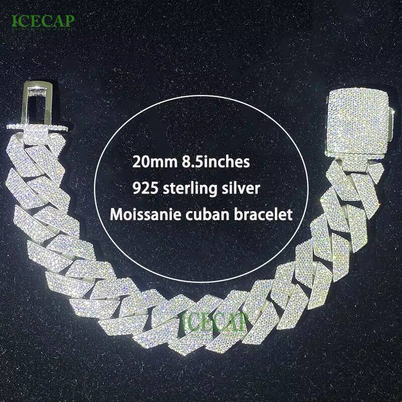 Wholesale 925 Sterling Silver 20MM Cuban Chain Bracelet Miami Style Iced VVS Moissanite Hip Hop Jewelry for Men