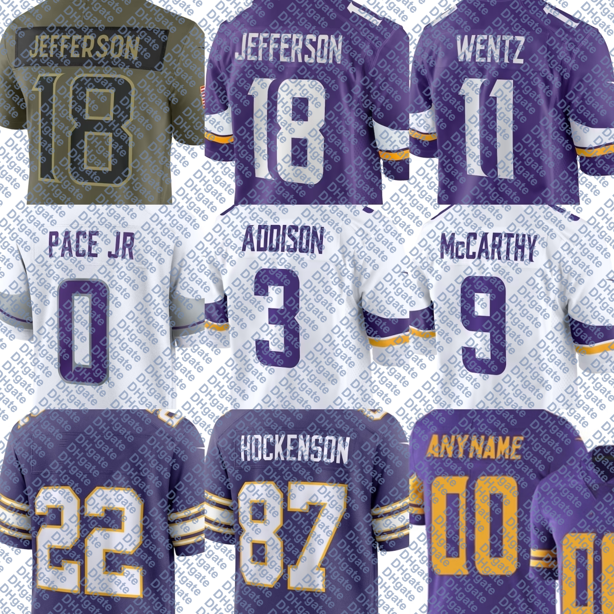 Vikings Jersey Football Cam Akers Max Brosmer Joshua Metellus Byron Murphy Jr Aaron Jones Sr Harrison Smiths Andrew Van Ginkel Justin Jefferson Carson Wentz Women