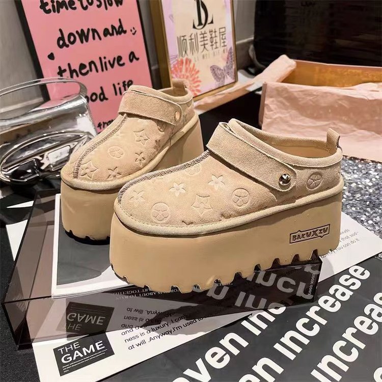 Designer Slippers Monochrome suede printed bread shoes for women 2025 New style Doll Head thick-soled sponge shoes Casual single shoes free shipping