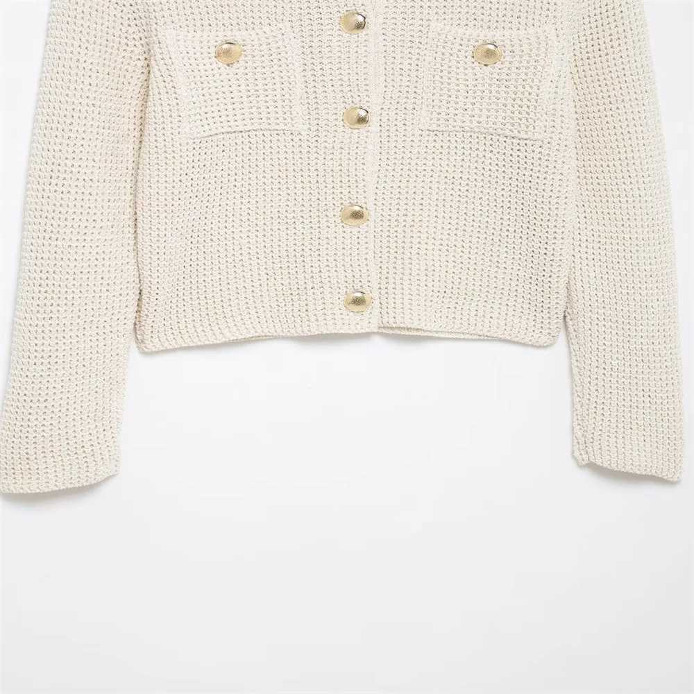 Womens Ele Knit Cardigan Long Sves Gold Button Design Front Poets for a c and Stylish Look W251014