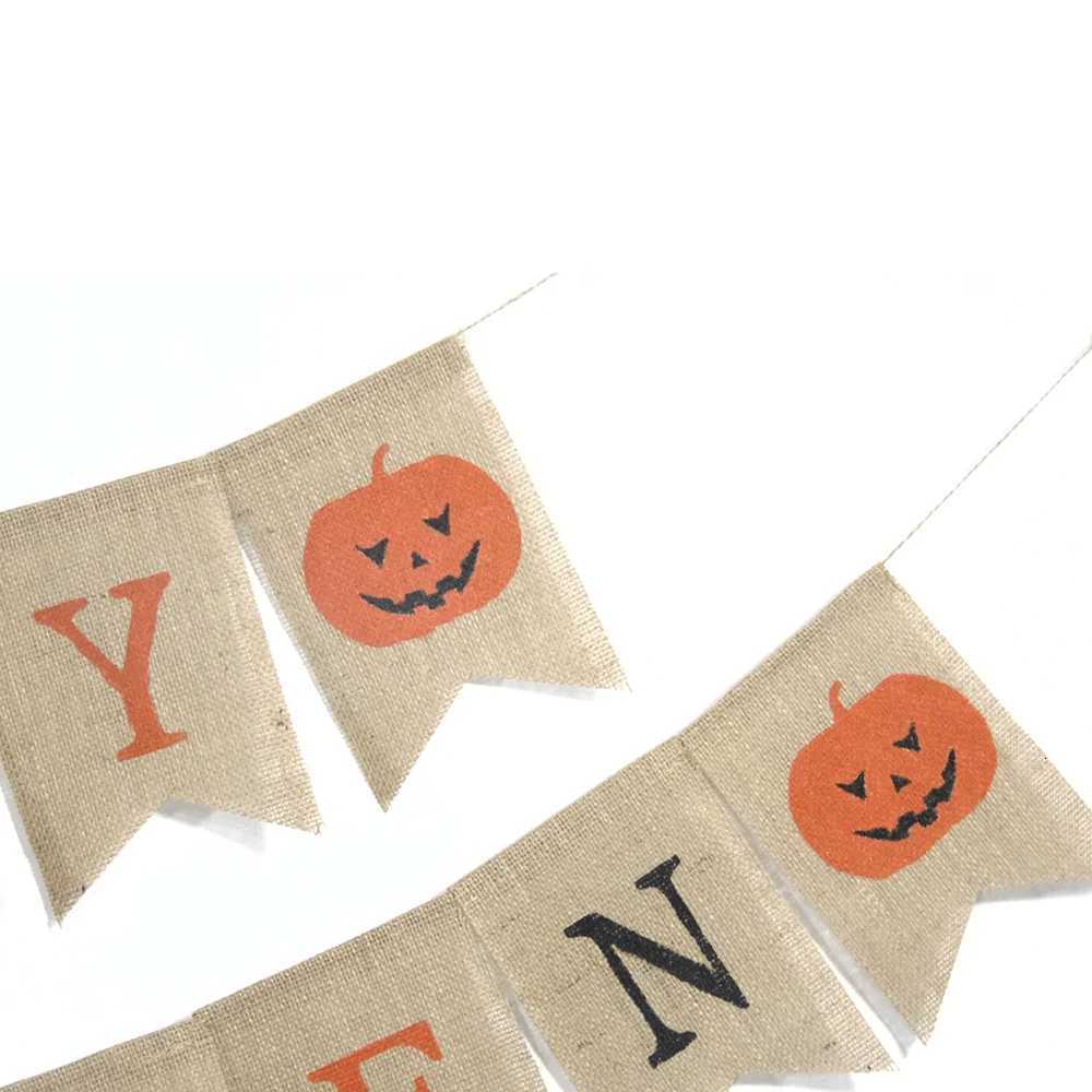 Happy Halloween Burlap Banner Spooky Season Party Decorations Fall Festival Supplies Halloween Home Wall Hangings Rustic Decor C251014