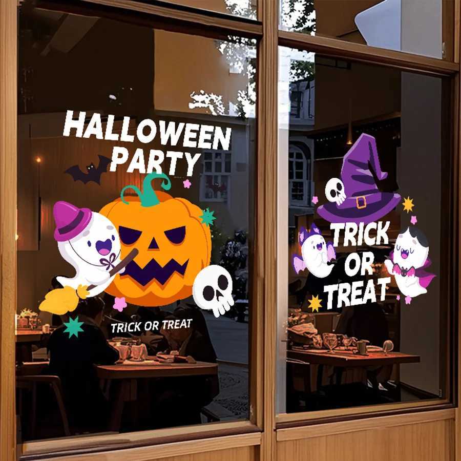 2 Sheets of 45Cm40Cm Halloween Window Stickers Pumpkin Ghost Glass Stickers Holiday Party Atmosphere Decoration Layout Electrostatic Window Flower Doo