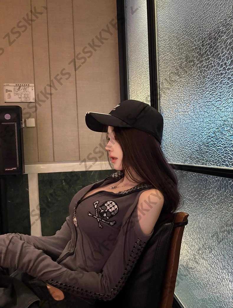 Go Hoodie Skull Print Y2k 90s Vintage Harajuku Slim O Shoulder Hot Sweet Coat Sweatshirt Basics Femme Grunge Emo Winte c W251014