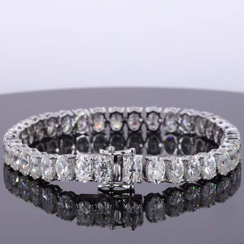 Fine Jewelry Men Women 9K Baguette Tennis Chain 925 Silver VVS Moissanite Tennis Bracelet 35mm Party Gift Elegant Bangle