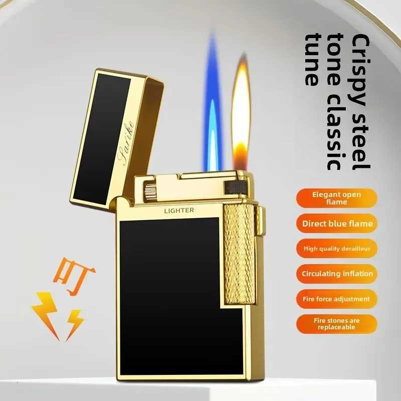 Highend Crisp and Loud Doubleflame Windproof Lighter Sideslip Grinding Wheel Doubleflame Gas Cigarette Lighter Gift D251013
