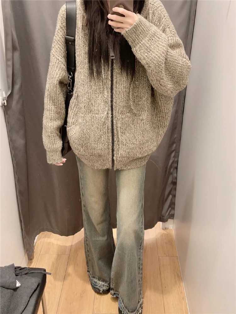 Hooded Cardigans Women Simple Cleanfit Sweater Aesetic Autumn Winter Coat Allmatch Outwear Baggy Slouchy Daily Ins W251014